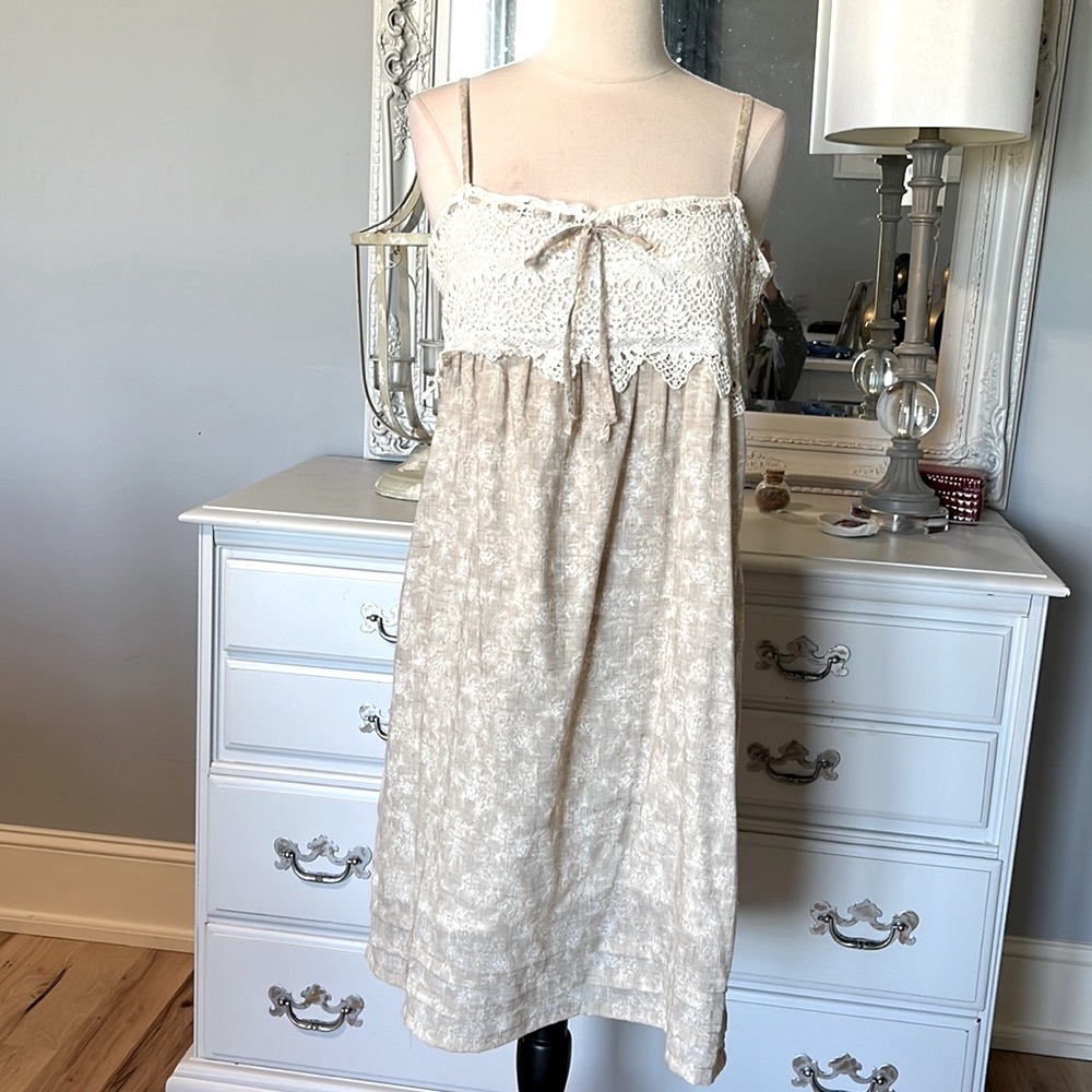 Hem & Thread Cotton Dress Spaghetti Strap Crochet Lace Sundress Womens Small